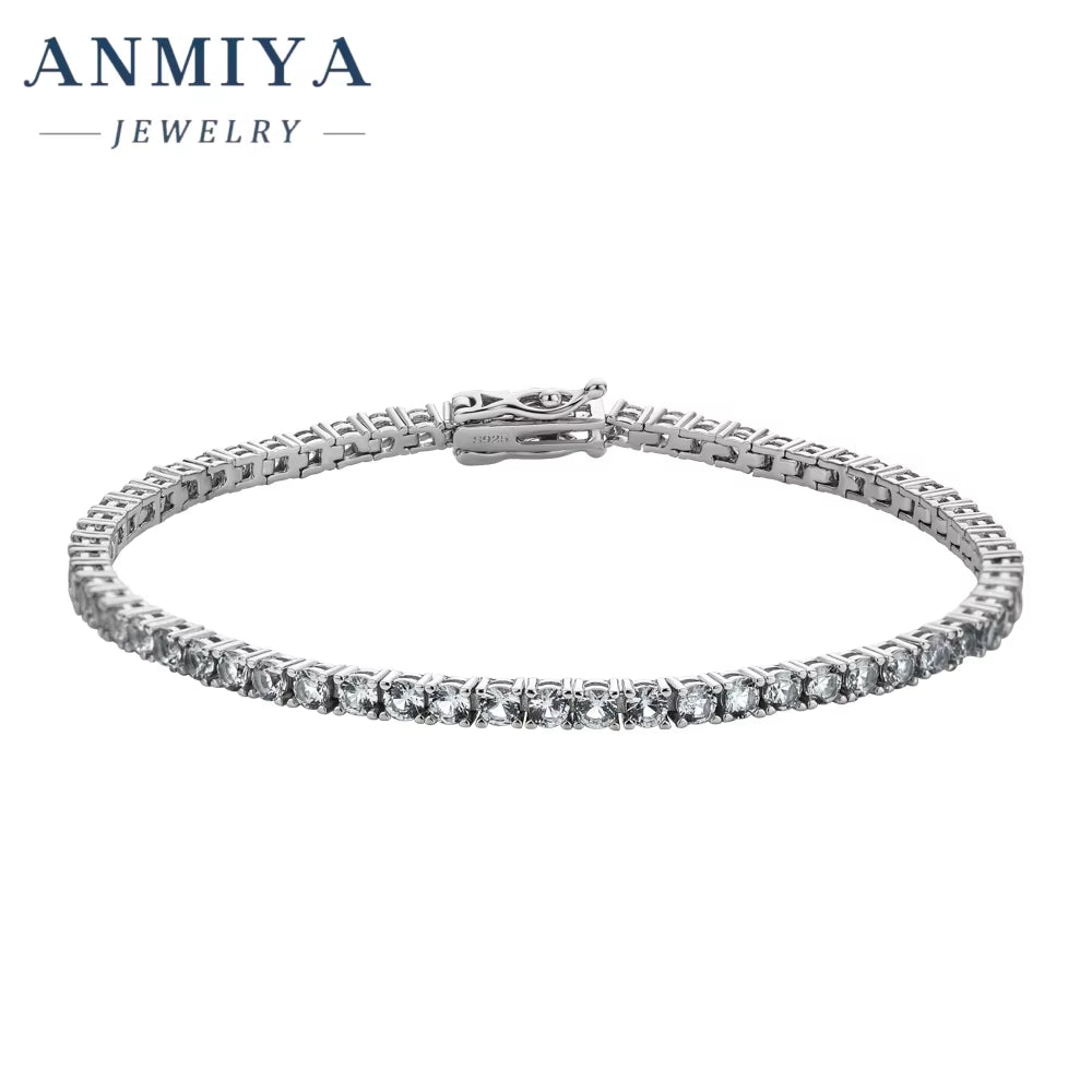 ANMIYA Tennis Bracelet 925 Sterling Silver Jewelry Leaf Bracelet Silver 925 Zircon Tennis Bracelet for Men Women