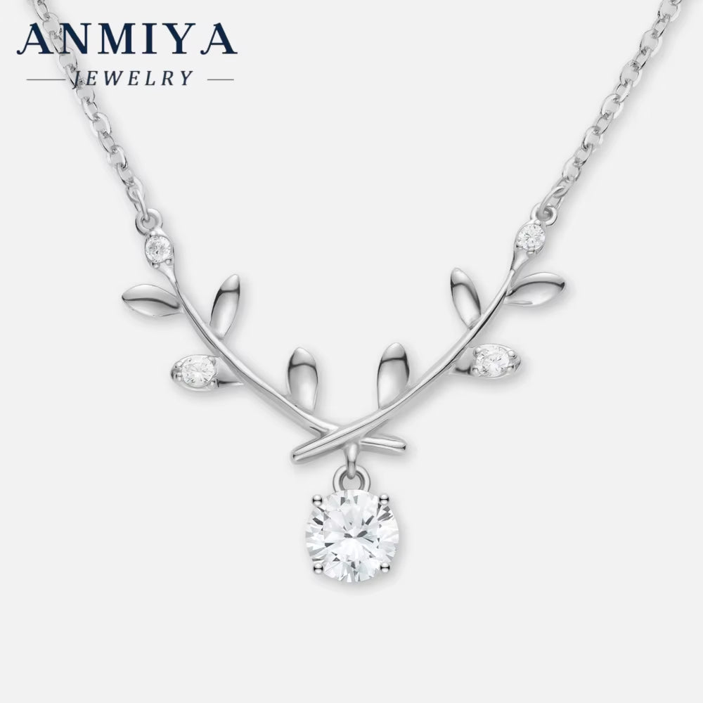 ANMIYA Custom 925 Sterling Silver Dubai Bridal Jewelry Cubic Zirconia Leaf Shape Necklace Set for Women'S Party