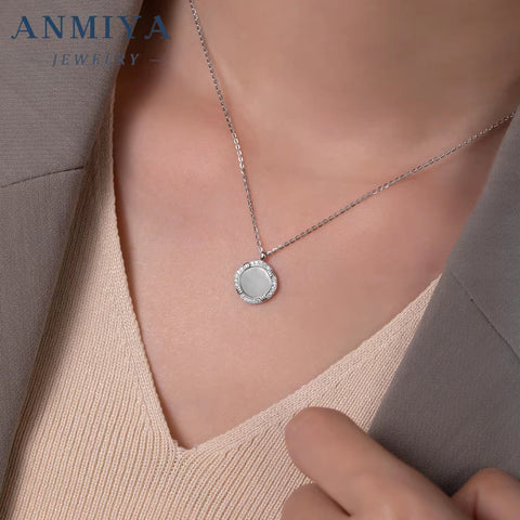 ANMIYA 925 Sterling Silver 14K Gold-Plated round Pendant White Shell Elegant Design Necklaces