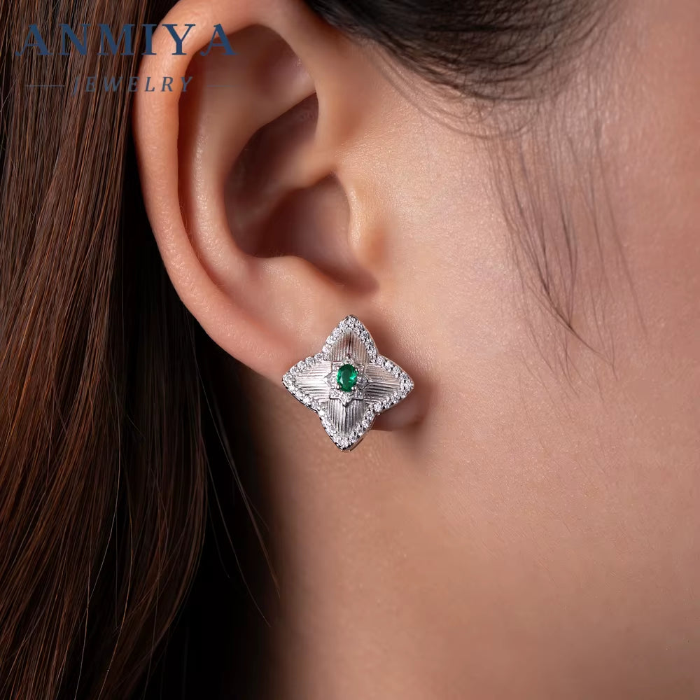 Hot Sell Women'S 925 Silver Flower Zircon Pendant 18K Gold Earring Necklace Jewelry Set