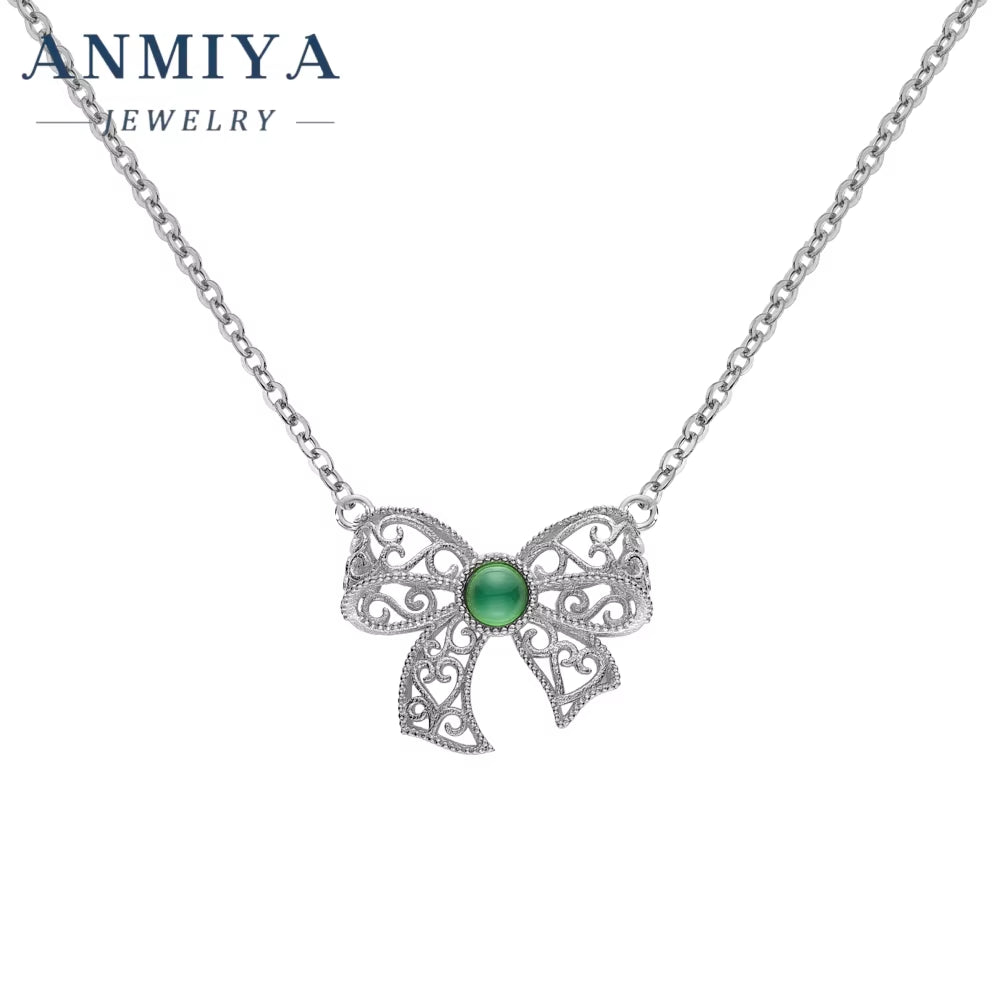 New Arrival 18K Gold Plating Bow Pendant Necklace 925 Silver Jewelry with Zircon Plating for Women'S Party Anniversary
