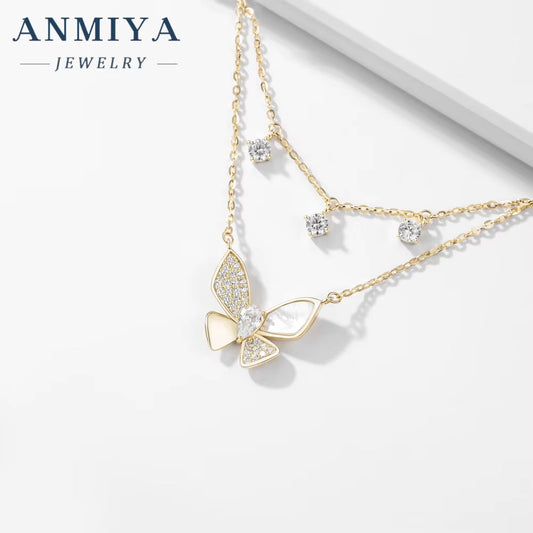 S925 Sterling Silver Colored Zirconia Butterfly Necklace Luxury Ins Style with Light Tempered Niche Design Collarbone Chain Gift
