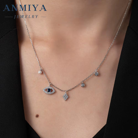 Tassels Summer Fashion Jewelry Hollow Out Zircon Evil Eye Necklace 925 Sterlings Silver Collarbone Necklace