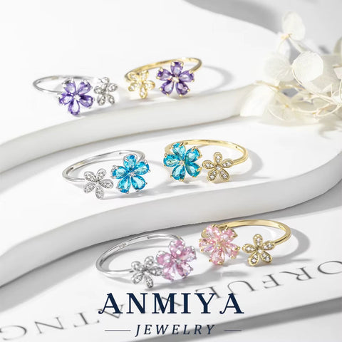 Wholesale Nature 925 Silver Adjustable Floral Ring, Zircon Jewelry Bulk Orders for Women'S Gift, Wedding