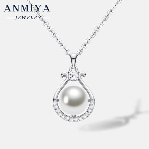 ANMIYA Simple Fashion 5A CZ Zircon Stone Paved 925 Silver Natural Freshwater Pearl Necklace Zircon Plated Wedding Women