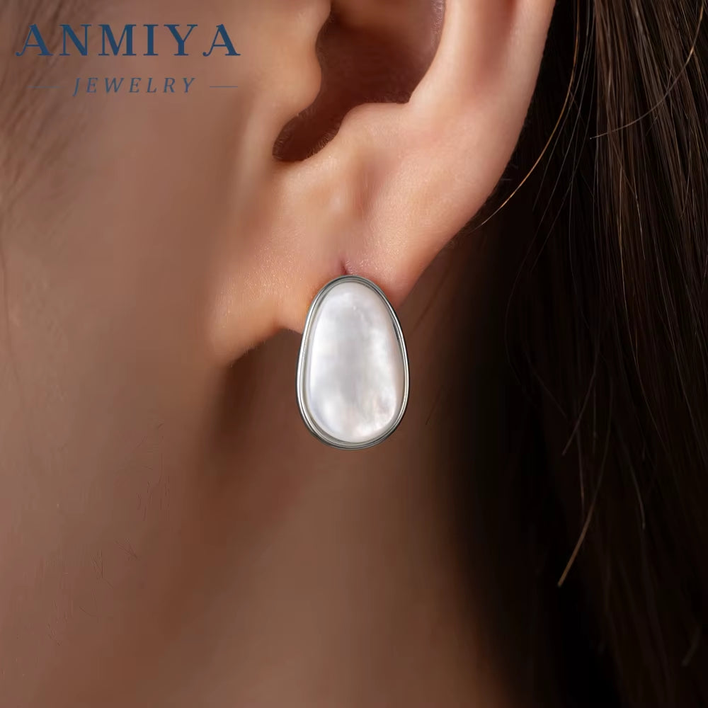 S925 Sterling Silver Korean Style White Shell Earrings Luxury Fashion Jewelry Wholesale Earrings
