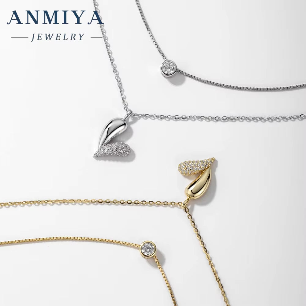 ANMIYA Best Selling Multi-Layered Layering Necklace 925 Silver Heart Fine Jewelry 925 Sterling Silver Necklace