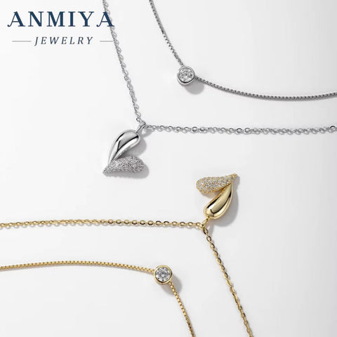ANMIYA Best Selling Multi-Layered Layering Necklace 925 Silver Heart Fine Jewelry 925 Sterling Silver Necklace