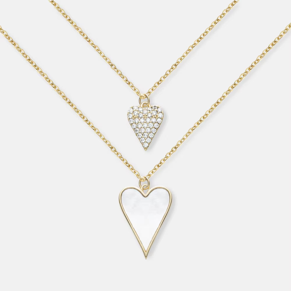 Double Chain Jewelry Wholesale Heart Choker White Shell Pearl 18K Gold Plated Pendant Necklace for Women