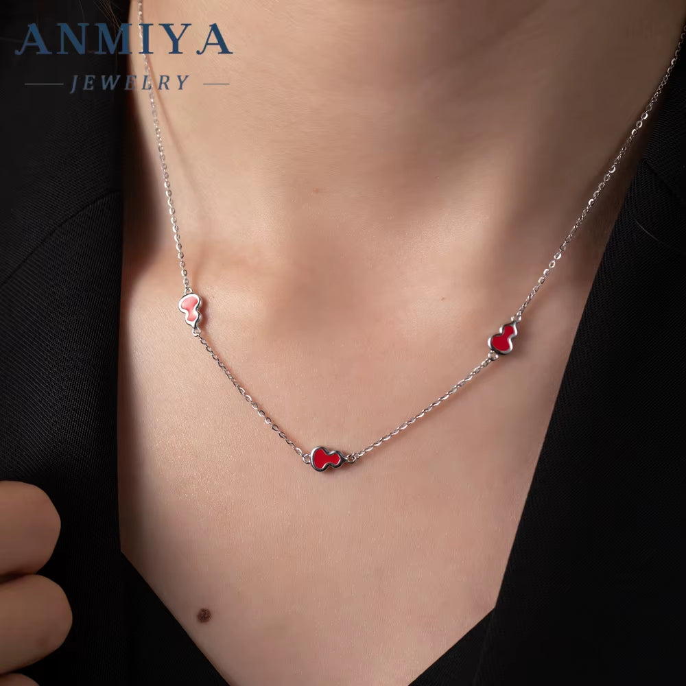 ANMIYA Dainty Red Calabash Pendant Necklace Jewelry Gifts Link Chain Necklaces for Women Teens Girls