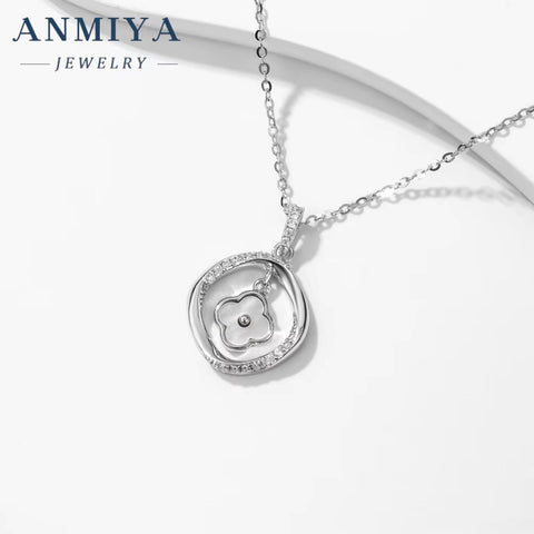 ANMIYA Female Fashionable Hollow round Four Clover Fashion Chains Necklaces for Girlfriend Gift