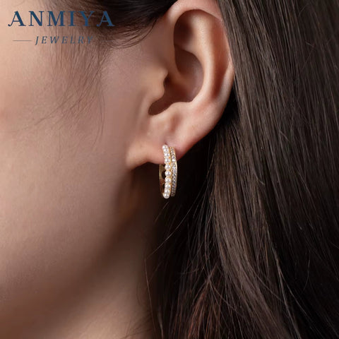 ANMIYA Dainty Vintage 925 Silver Gold Plated Baroque Pearl Earrings Hoop Earring