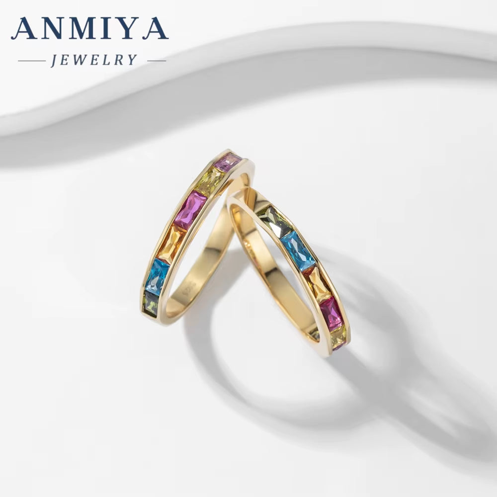 Minimalist Luxury 925 Silver Rainbow Colours Zircon 18K Gold Bridal Gorgeous Rings