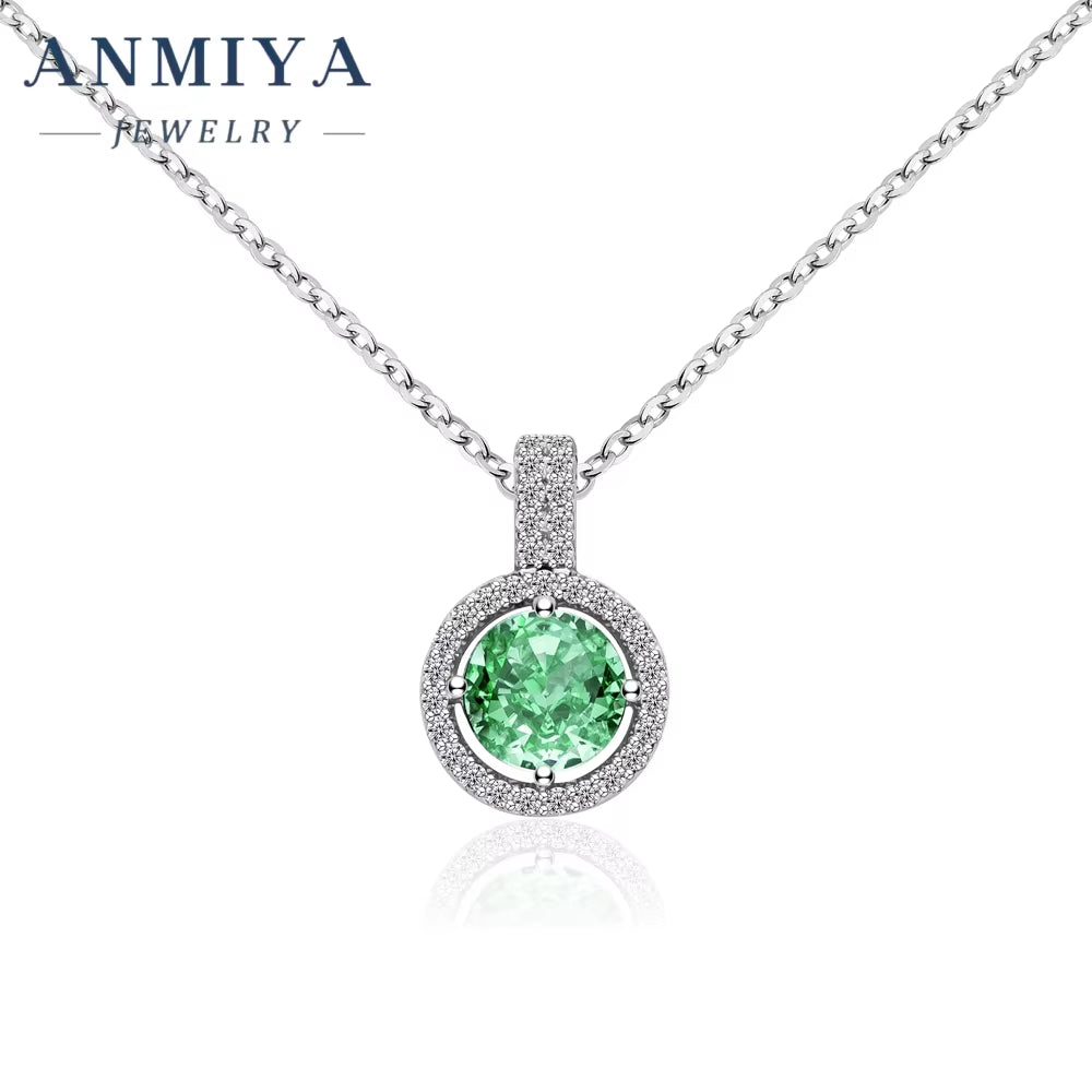 2024 New High-Quality Fashion Luxury Gift S925 Silver Necklace Female round Ice Cut Emerald Diamond Pendant
