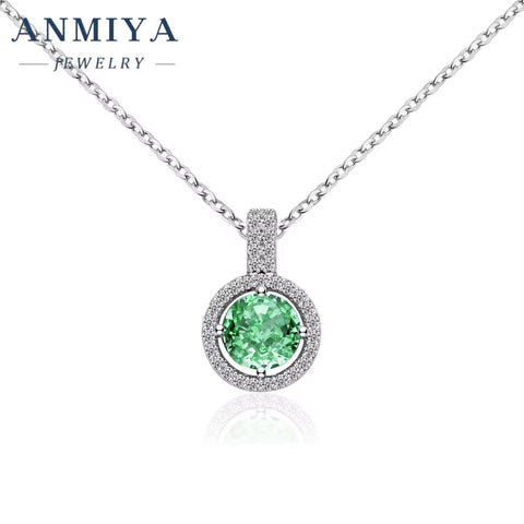 2024 New High-Quality Fashion Luxury Gift S925 Silver Necklace Female round Ice Cut Emerald Diamond Pendant