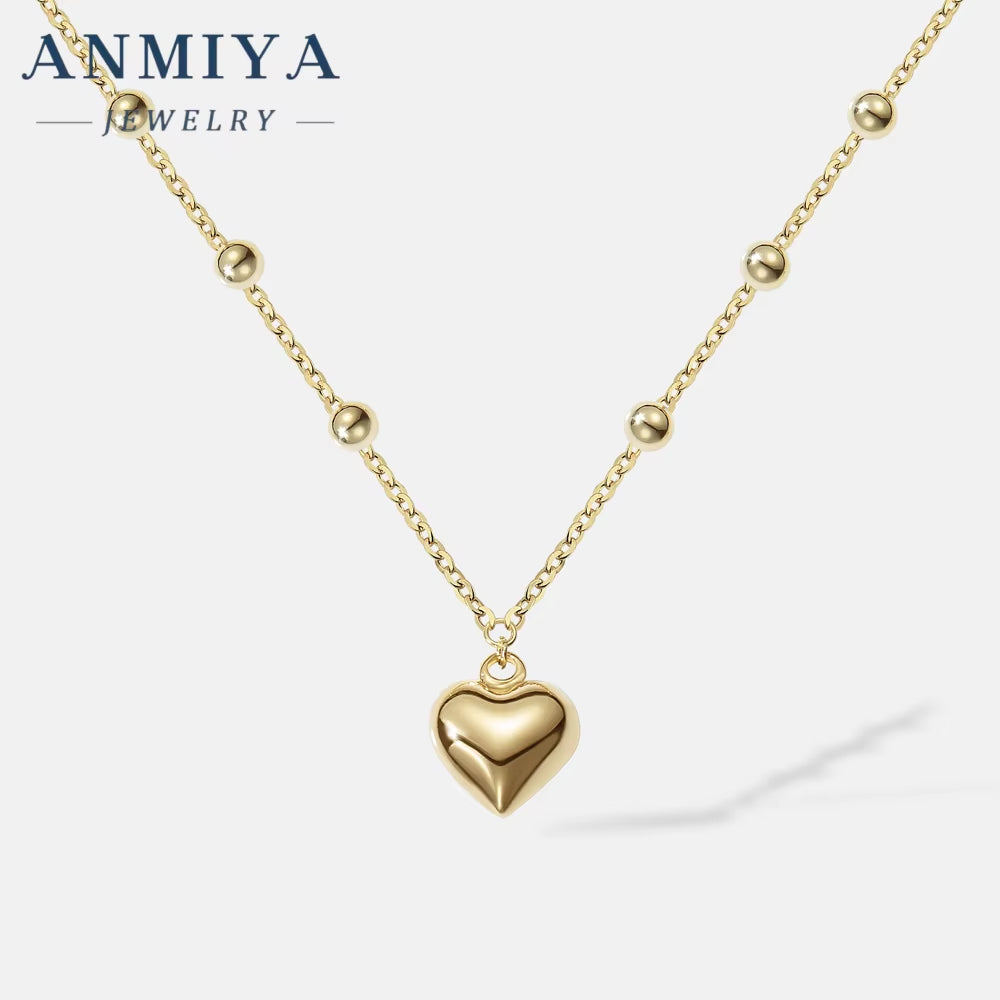 Fashionable Heart Pendant Necklace 925 Sterling Silver Choker with 18K Gold Plated Jewelry Heart Necklace for Women