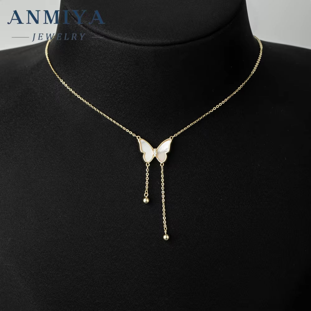 ANMIYA Butterfly Design Jewellery Fashionable Zircon 925 Sterling Silver Chain Necklaces Customized Girl Pendant Necklace