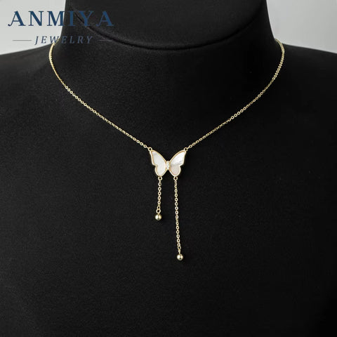 ANMIYA Butterfly Design Jewellery Fashionable Zircon 925 Sterling Silver Chain Necklaces Customized Girl Pendant Necklace