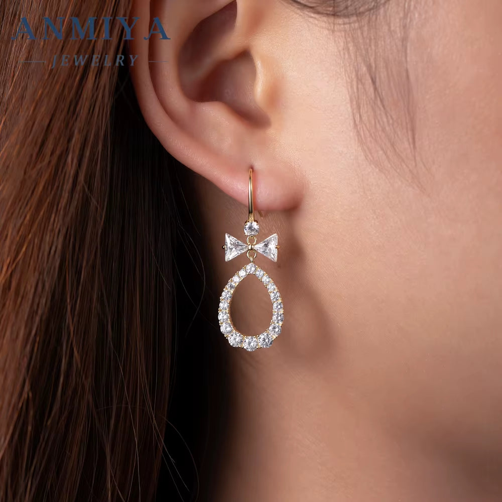 High Quality Water Drop Hollow Out Pear Shape Zircon 925 Silver Hook Earrings for Mother