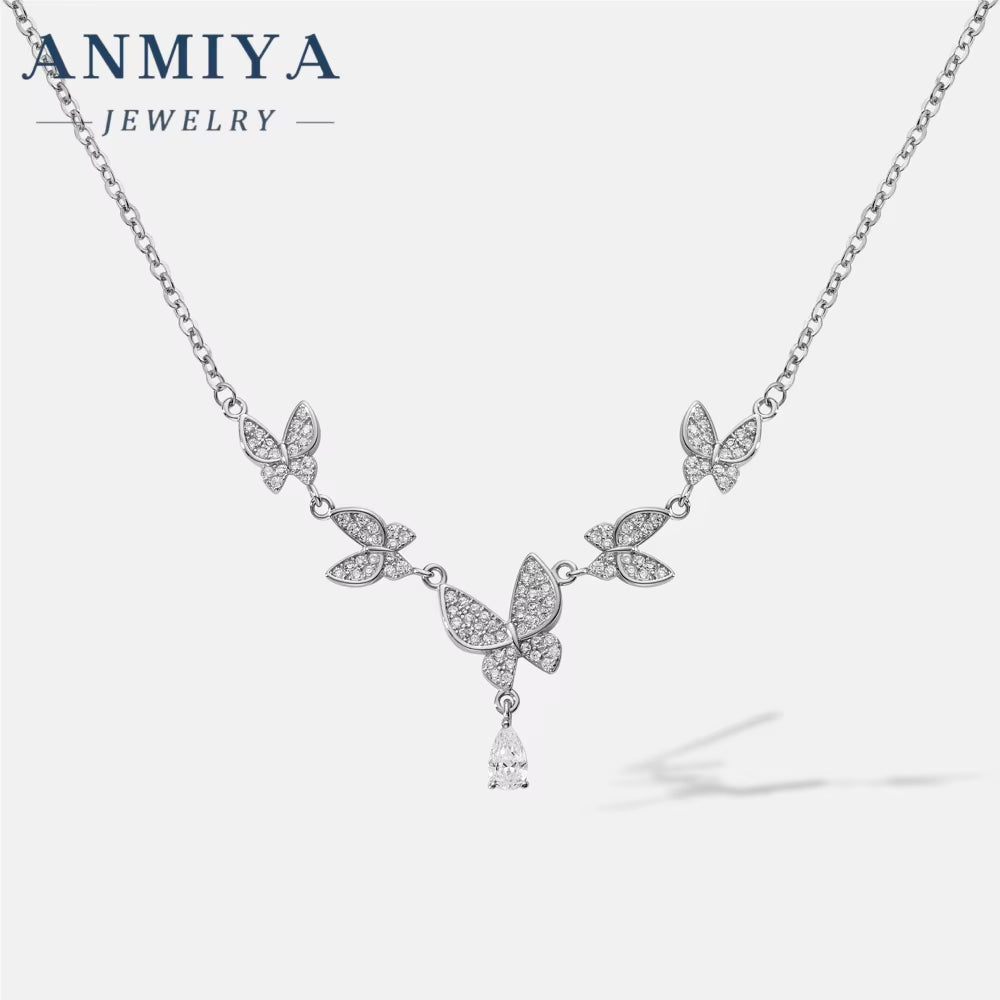 ANMIYA Fashion Jewelry Best Selling 925 Silver Butterfly Shape Shine Small Zircon Charm Necklaces for Women