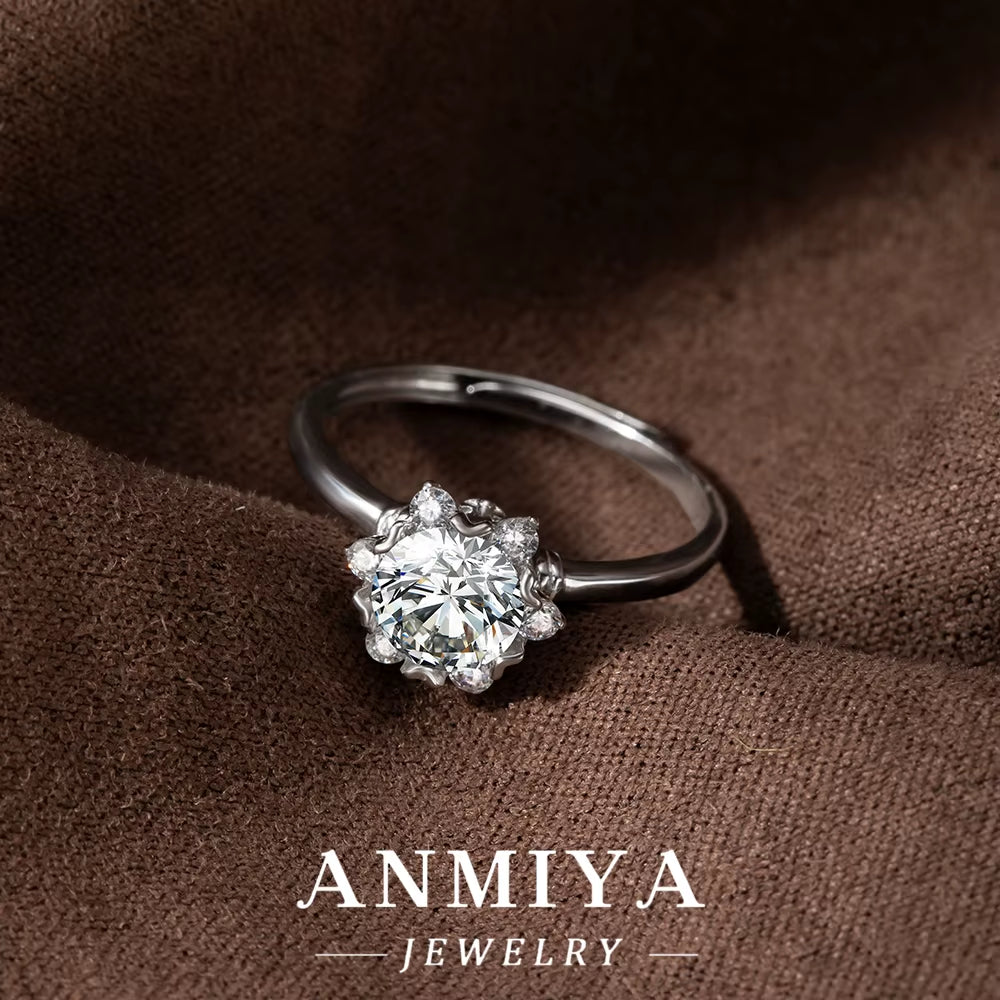 Bohemian Silver Jewelry Collection - 925 Sterling Silver Moissanite Statement Ring with Nature-Inspired Design