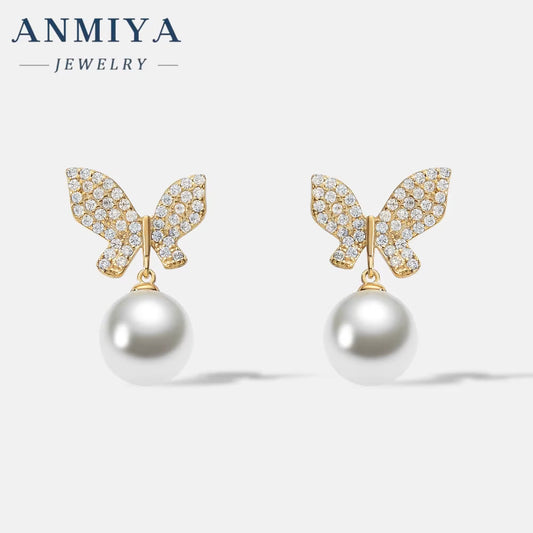 ANMIYA Best Selling Butterfly Water Resistant Zirconia Cute Sweet Earrings Stud 925 Silver High Quality Earring for Women Summer