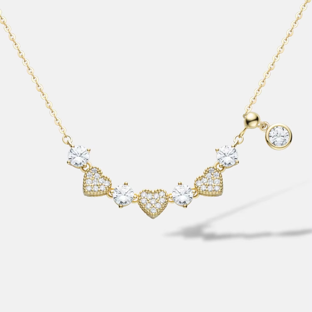 ANMIYA 18K Gold Plated S925 Silver Necklace Heart round Shape Cubic Zirconia Pendant Necklaces for Women