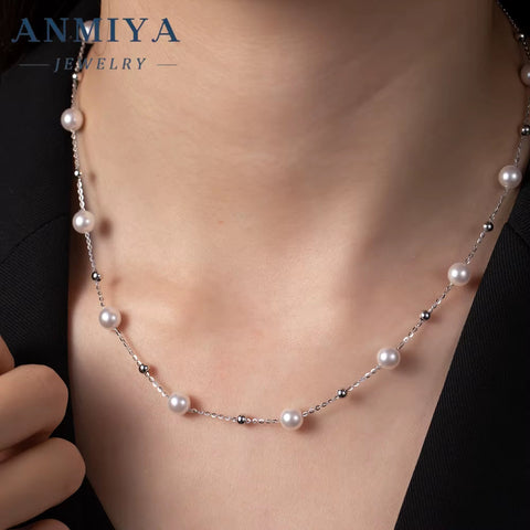 New Arrival 925 Silver Pearl Charms Necklace Link Chain Small Fresh Water Pearls Necklace