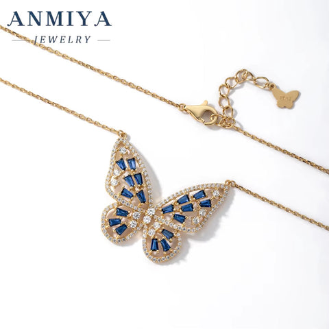 ANMIYA 2025 Hot Sales Light Luxury 925 Silver Cubic Zircon Necklace Colorful Big Butterfly High Quality Necklace for Women