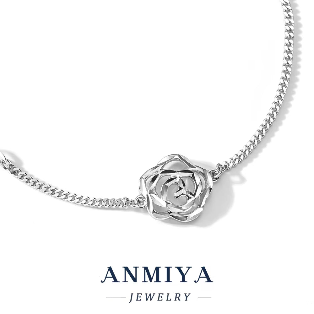 925 Sterling Silver Jewelry Flower Cutouts Clover Bracelet with Snake Chain Heart Charm Design Elegant Women'S Jewelry for Gift