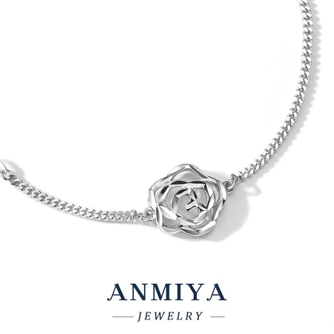 925 Sterling Silver Jewelry Flower Cutouts Clover Bracelet with Snake Chain Heart Charm Design Elegant Women'S Jewelry for Gift