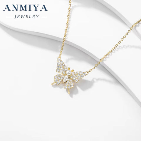 ANMIYA Necklace Golden Plating Fashion Women Jewelry 925 Sterling Silver Butterfly Necklace