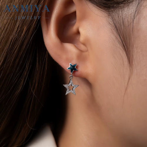 Custom New Designs Fashion Jewelry 925 Sterling Silver Luxury Blue Zircon Star Earrings for Women
