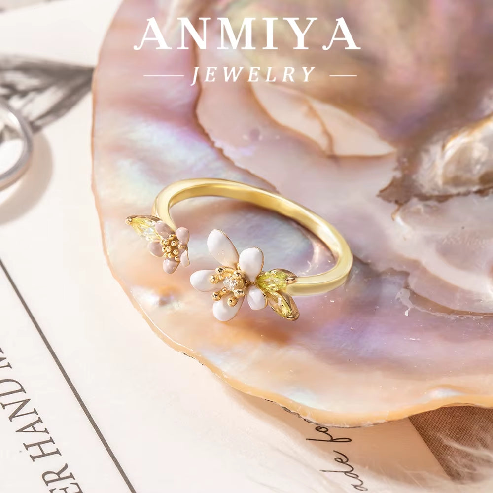 New Arrival 925 Silver Zircon Flower Ring Trendy Waterproof Daily Open Adjustable Rings for Women Jewelry Gift