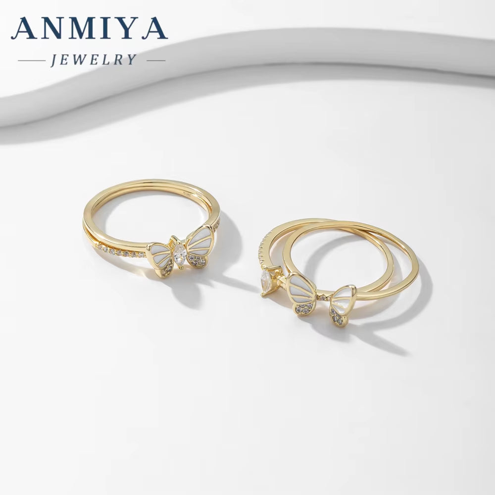 Glaring Anniversary Gift Double Layer Butterfly Removable Rings Beat Gift for Wedding Rings Couple Set