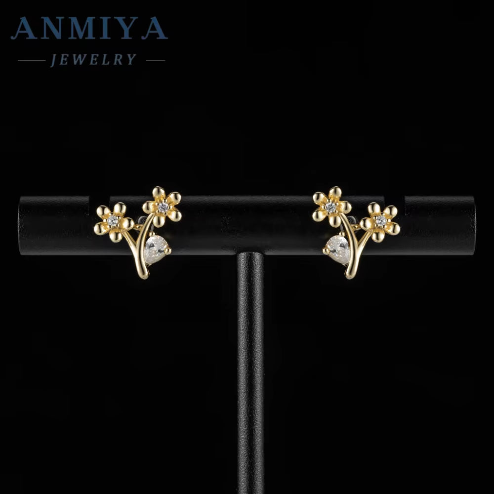 Niche Design Flower Shape Small Stud Earrings 925 Silver Gold Plating Jewelry Earrings for Girl