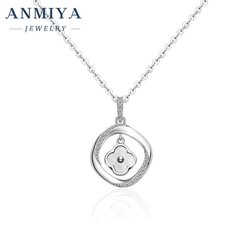 ANMIYA Female Fashionable Hollow round Four Clover Fashion Chains Necklaces for Girlfriend Gift
