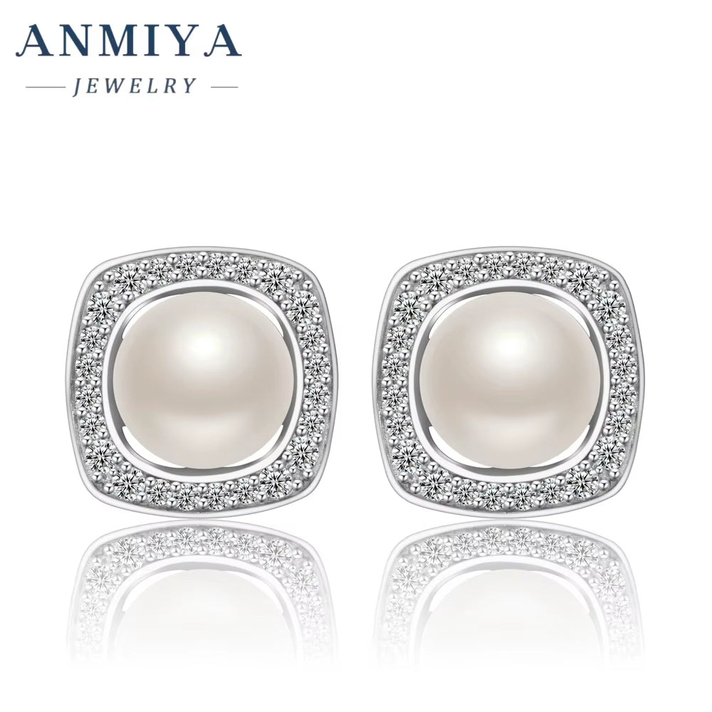 Wedding Bridal 925 Silver Dainty Sterling Silver Vintage Square Big Pearl Earrings for Women