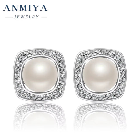 Wedding Bridal 925 Silver Dainty Sterling Silver Vintage Square Big Pearl Earrings for Women