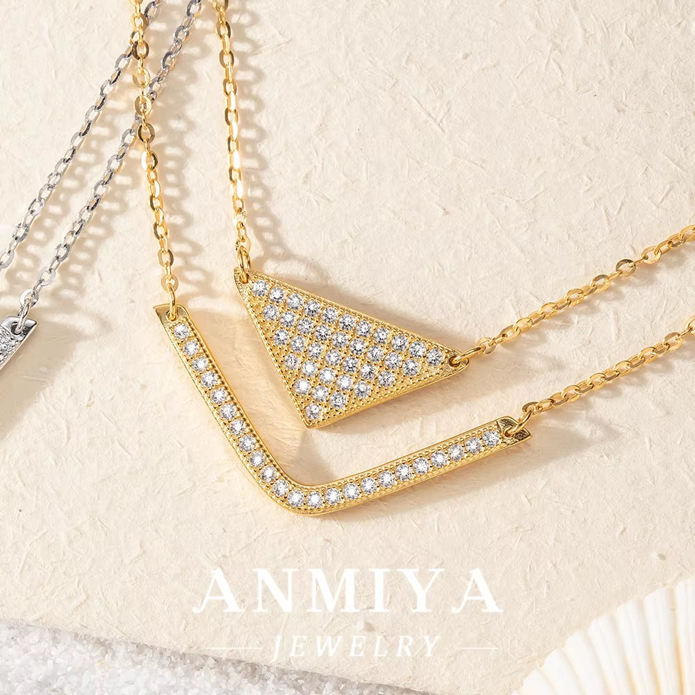 ANMIYA 925 Silver Certificate Bridal Layered Necklace Inoxidable Stereoscopic Fully-Jewelled Zircon Geometric Cute Gifts
