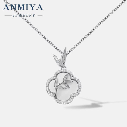ANMIYA Lucky Clover 925 Silver 18K Glod Necklace New Chinese Bamboo Knot Clavicle Chain Ins Hot Pendant Necklace for Women