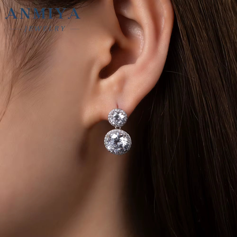 Glaring Fashion Jewelry Earrings Double round Zircon Set Lab Diamond Jewelry Earrings and Necklace for Women