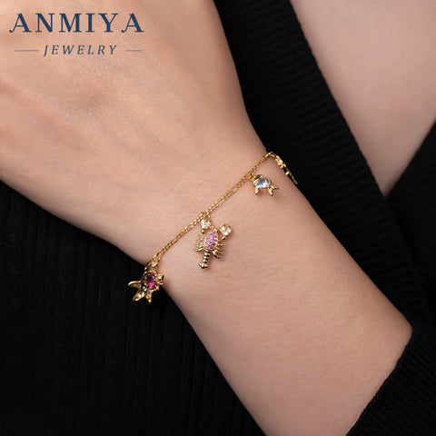 Unique Starfish Sea Horse Fish Shell Charm Bracelet Fashion 925 Silver 18K Gold Plated Cuban Chain Bracelet Jewelry for Kid
