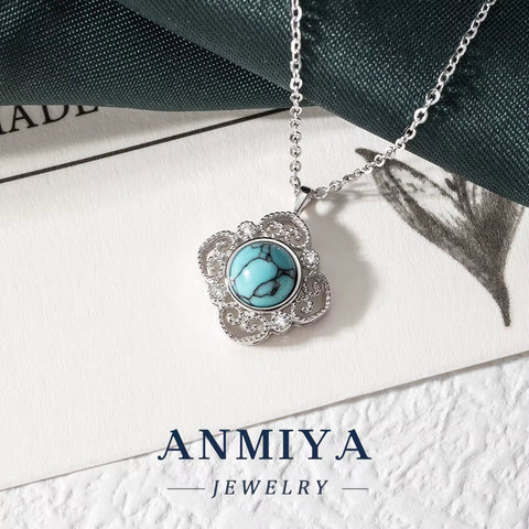 Best Selling 925 Sterling Silver Clover Necklace Inoxidable Chain Turquoise Stone Chain Necklace for Women