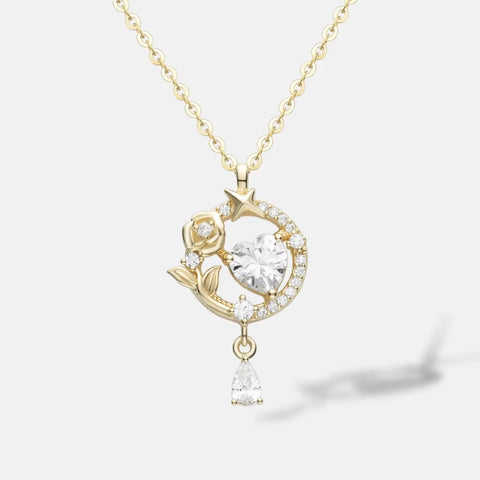 Best Selling 18K Zircon 925 Silver Pendant Necklace with Rose Flower Big Heart Unisex Heart Locket Necklace Valentine'S Day Gift