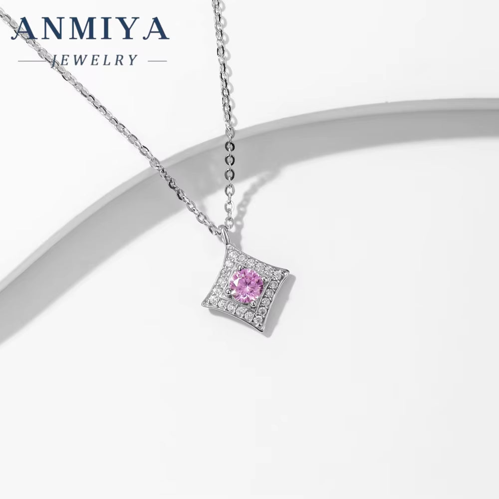 New Arrival round Brilliant Cut Ice Cubic Zirconia 925 Sterling Silver Pendant Trendy Pink Necklace for Anniversary