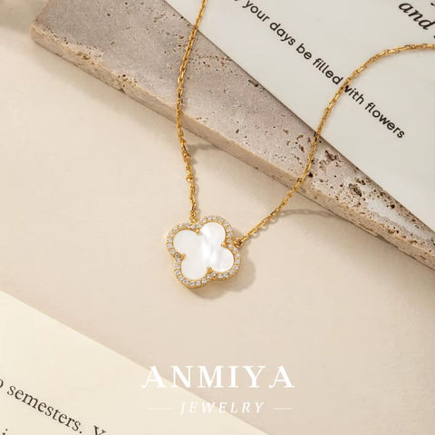 Wholesale White Gold Rhodium Plated Four Leaf Clover Necklace Earrings Jewelry 925 Sterling Silver Jewelry Necklace Set