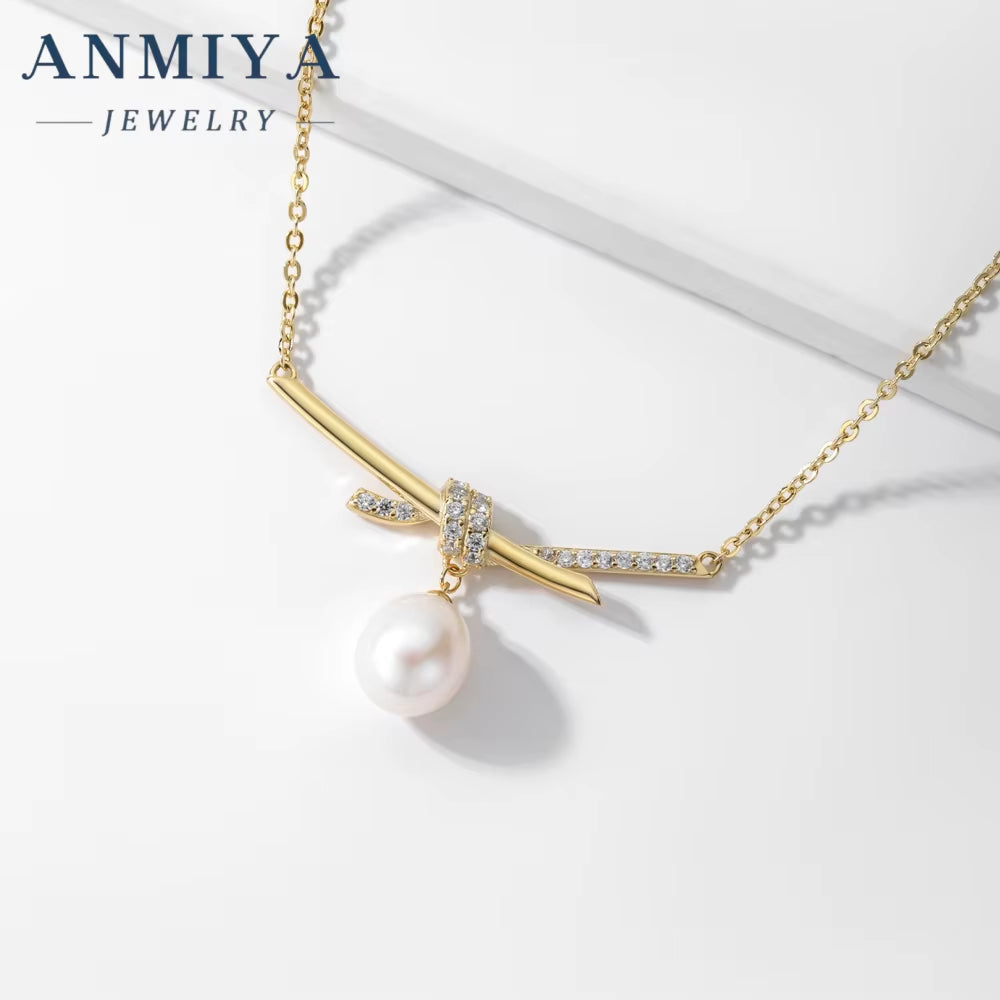 18K Solid Gold Baroque Pearl Necklace Single Pearl Collarbone Jewelry with 925 Sterling Silver Luxury Gold Pearl Necklace