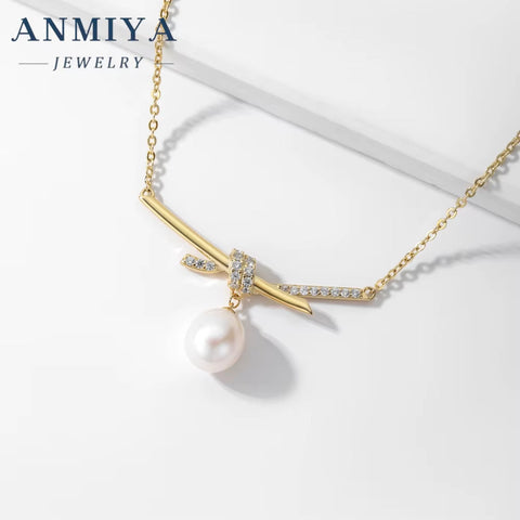 18K Solid Gold Baroque Pearl Necklace Single Pearl Collarbone Jewelry with 925 Sterling Silver Luxury Gold Pearl Necklace