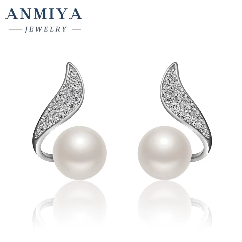 ANMIYA Custom Unique 925 Silver Modern Earrings Women Pearl Zircon Stud Earrings